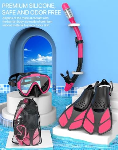 Ubekezele Snorkeling Gear for Adults Men Women,4 in 1 Snorkel Set with Panoramic View Diving Mask Anti-Fog Anti-Leak,Dry Top Snorkel,Fins and Travel Bag for Swimming,Snorkeling and Travel Diving - Image 5