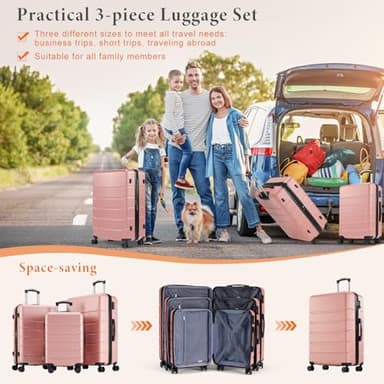 Sweetcrispy Luggage Travel Hard Shell Suitcases with TSA Lock, Pink, 3-Piece Set (20/24/28) - Image 2