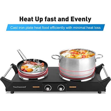 Techwood 1800W Hot Plate Portable Electric Stove Countertop Double Burner with Adjustable Temperature & Stay Cool Handles, 7.5” Cooktop for RV/Home/Camp, Compatible for All Cookwares - Image 5