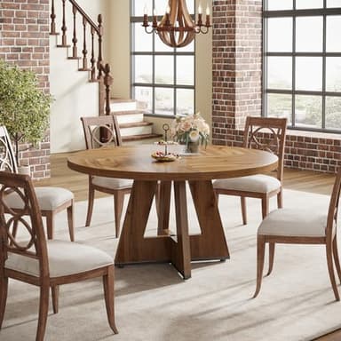Tribesigns Farmhouse Dining Table, 47 Inch Round Dinner Table for 4, Rustic Round Dining Room Table for Home Dining Room Living Room (Wood) - Image 7
