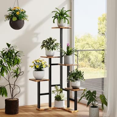 Yzosvki Corner Plant Stand Indoor, 6 Tiered Corner Plant Shelf Flower Stand for Multiple Plants, Plant Shelves Organizer Rack for Living Room, Balcony, Patio, Garden, Square Rustic Brown - Image 8