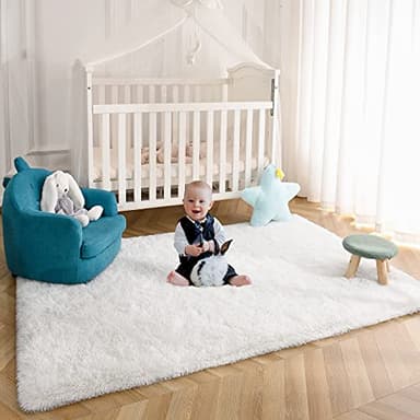 Kimicole 8x10 Large Area Rugs for Living Room Bedroom, Soft Fluffy Shaggy Rug, Non-Slip Fuzzy Furry Rugs for Nursery Kids Room Dorm Room Home Decor, High Pile Indoor Plush Floor Carpet (White) - Image 3