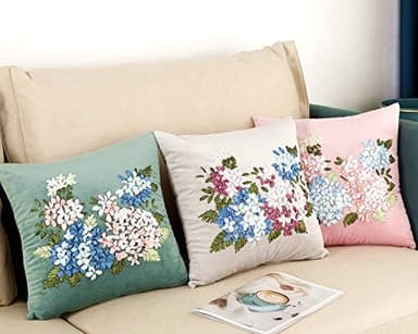GRANDDECO Spring Throw Pillow Covers with Embroidered Flowery Hydrangea and Leaves Daily Home Decorative,Home Sofa Cushion Case with Zipper, Pack of 2, 18 x 18 inches (18×18 inches, Grey - Image 7
