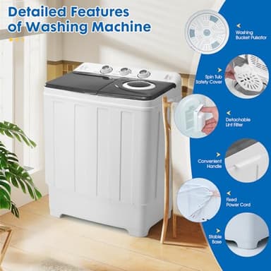Dawmilon Portable Washing Machine Twin Tub - 28lbs Compact Washer (18lbs) and Spinner Dryer (10lbs) Combo with Drain Pump - Semi Automatic Washing Machine for Apartments, Dorms, RVs, Camping - Grey - Image 4