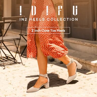 IDIFU Women's IN2 Pedazo Dress Shoes Low Block Heels Comfortable Chunky Closed Toe Ankle Strap Wedding Pumps (Nude Nubuck, 7.5 M US) - Image 2
