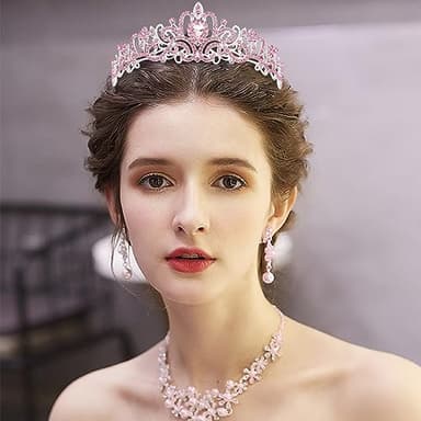 CIEHER Pink Tiara Princess Crown Queen Crown Crystal Crowns for Women Crown for Birthday Prom Party Halloween Costume Cosplay, Princess Party Decorations - Image 2