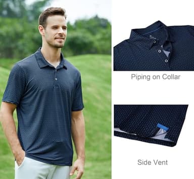 Alex Vando Mens Golf Shirt Moisture Wicking Quick-Dry Print Performance Polo Shirts for Men,Black Dots,XXL - Image 3