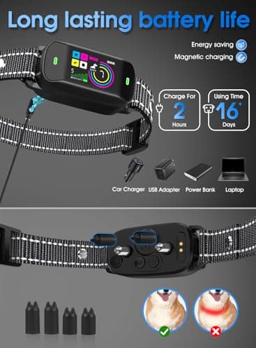 Smart Dog Bark Collar, Anti Barking Training Collar with 4 Training Modes, 5 Adjustable Sensitivity Levels, Waterproof and Magnetic Charging, Smart Bark Collar for Large Medium Small Dogs (Black) - Image 6
