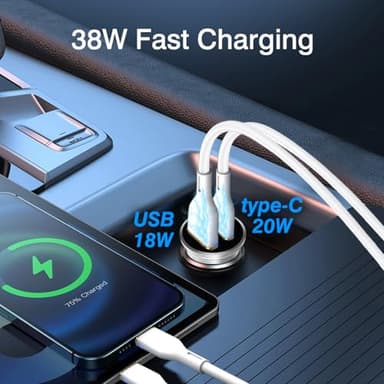 USB C Car Charger Adapter Fast Charging 38W (PD18W/QC20W) Dual Port Cigarette Lighter Compatible with iPhone Series; iPad; Samsung Series (sliver) - Image 7