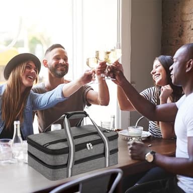 Stack Store Plus More Insulated Casserole Carrier for Hot or Cold Food, Lasagna Holder for Picnic, Potluck, Cookout - Fits 9” x 13” and 11” x 15” Baking Dish – Expandable Double Thermal Bag in Gray - Image 7