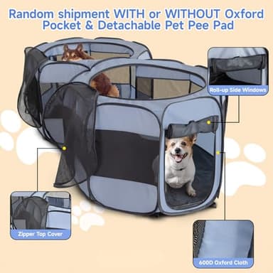 2-in-1 XLarge Pop Up Dog Playpen, Cat Puppy Pet Playpen, Indoor Outdoor Cats Enclosed, Cat Tent Crate Cage Kennel, Portable Playpen for Kitten and Small Animals(No Divider, Unified Space) - Image 5