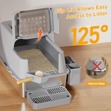 Stainless Steel Litter Box with Lid, XL Closed Metal Litter Box Modular Design with Flip Lid Fits All Cats, Extra Large Covered High Sided Cat Box, Scoop, Non-Sticky, Easy Cleaning, Grey - Image 5