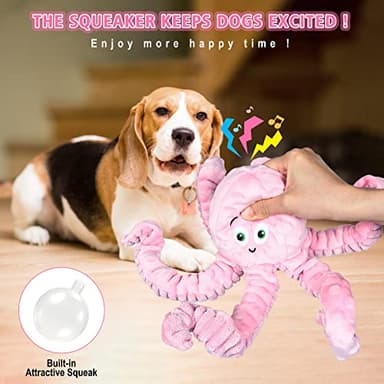 BUYPOW Dog Squeaky Toys Octopus - Tough Plush Large Medium & Small Dog Toys - Stuffed Animals Puppy Toys (Octopus Pink) - Image 2