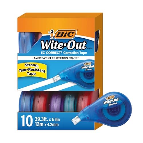 BIC Wite-Out EZ Correct Tear-Resistant Correction Tape with 39.3 ft of Tape, 10-Count Pack in White - Image 1