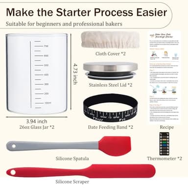 INOBYO Sourdough Starter Glass Jar, 26 OZ Large Wide Mouth Jar for Sour Dough Starter, Easy to Use Sourdough Bread Baking Supplies Kit for Beginners and Pro, 2 Pack - Image 5