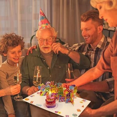 3D PopUp Birthday Cards, 1-100 Age Luxury Blowable LED Light Candle Cake Music Happy Birthday Card Postcards Greeting Cards Birthday Gifts Decorations for Women, Man, Mom, Wife, Husband, Boy, Girl - Image 7