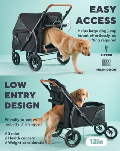 Zoosky Pet Stroller for Large Dogs up to 110lbs, Large Pet Stroller for Multiple Pets, All-Terrain with Adjustable Handle & Mesh Dual-Window, 1680D Waterproof Oxford Fiber - Image 4