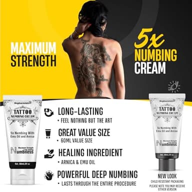 Nupharmisto 6 Hours Maximum Strength Numbing Cream Tattoo (2oz/ 60ml), Tattoo Numbing Cream for Tattoos Extra Strength with 5x Numbing, Emu Oil and Arnica. 2oz/ 60ml - Image 2