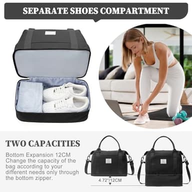 Weekender Bags for Women,Personal Item Travel Bag,Overnight Travel Duffel Bag with Expandable Shoes Compartment & Wet Pocket - Image 6