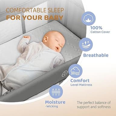 JOYMOR Baby Bedside Bassinet, Baby Bassinet, Pack n Play Convert Playpen, Quick Foldable Travel Bed with Wheels & Brake, Carry Bag for Boys Girls (Gray) - Image 2