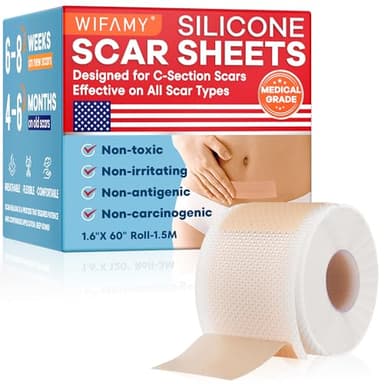 Wifamy Silicone Scar Sheets for Women: Medical Grade Scar Removal C-Section Recovery & Post-Surgery Care (1.6"X 60" Roll-1.5M) - Image 1