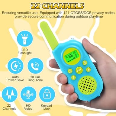 VOOPON Walkie Talkies for Kids 22 Channels Long Range 2 Way Radio Toys for 3-12 Ages with LCD Flash Light,Birthday Gifts for 4 5 6 7 8 9 Years Old Boys Girls for Camping Hiking Indoor Outdoor (Blue) - Image 4