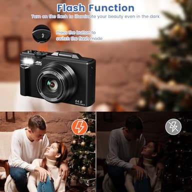 4K Digital Camera for Photography with 3" 180°Flip Screen,64MP Vlogging Camera for YouTube, HD WiFi Compact Camera with Flash, 18X Digital Zoom, 32GB TF Card & 2 Batteries(Black) - Image 6