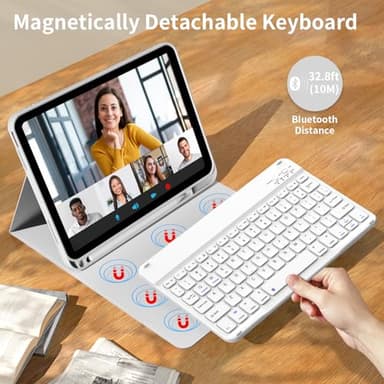 kenke for iPad 11/10th Gen Case with Keyboard 11/10.9 inch 2025 A16/2022, Detachable Wireless Bluetooth Keyboard Case Thin & Light with Built-in Left Side Pencil Holder, White Square Keycaps (Gray) - Image 3