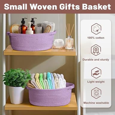 Bufims Small Woven Purple Gifts Basket for Storage Empty with Ribbons and Bags Durable Cute Gifts 12"X 8" X 5" Small Rope Basket for Gifting - Image 6