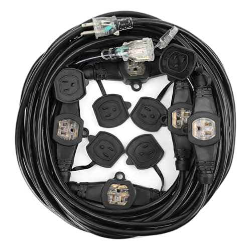 50FT 14 Gauge Indoor/Outdoor Power Extension Cord,5-15R LED Indicator Cable Male Plug to Female Connector Cord Splitter Seven Outlet Cable with UL Listed - Image 1