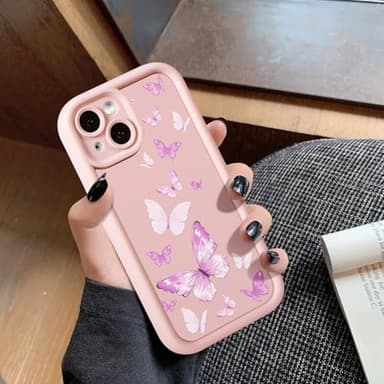 CASBST Compatible with iPhone 13 Case, Creative Flower Pattern Design Girls Women Liquid Silicone Cover, Thicker Frame Shockproof and Scratch-Resistant Soft Case for iPhone 13 - Butterfly Pink - Image 6