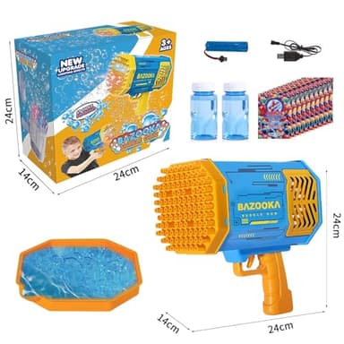 Bubble Gun Bazooka Machine with Solution - 69 Holes Blaster for Outdoor Summer Toy, Party Favors - Blue Halloween Bubble Maker Blowers for Kids - Image 4