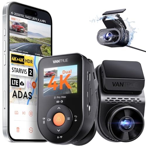 Vantrue S1 Pro Max AI Dash Cam 4K+4K with ADAS, Dual STARVIS 2 Dash cam Front and Rear, 2 Channel HDR Dashcam, PlatePix Night Vision, 5G WiFi, Voice Control, GPS, 24H Buffered Parking Mode, 1TB Max - Image 1