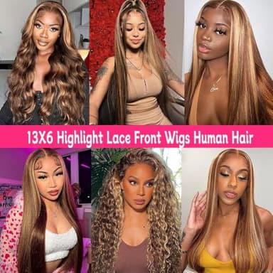 ROLKISA Highlight Ombre Lace Front Wig Human Hair 28Inch Honey Blonde Lace Front Wigs13x6 HD Lace Front Wig Human Hair 180% Density 4/27 Colored Straight Human HairPre Plucked - Image 6