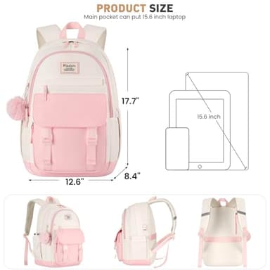 WINDARS School Backpack for Teen Girls, Cute College Backpacks for Women Students Aesthetic Bookbag Large 15.6 Inch Laptop Bag Middle School Travel Back Pack (Pink Beige) - Image 3