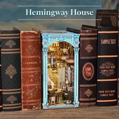 MiniCity Book Nook Kit, DIY Dollhouse Booknook, Book Nook Miniature Kit for Bookshelf Insert Decor Crafts for Adults Teen Halloween, 3D Wooden Puzzle with Led Light (Hemingway House) - Image 6