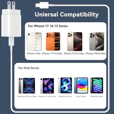 iPhone 17 16 Pro Max Charger Fast Charging Block, 30W iPhone 17/16 Pro Max USB C Fast Charger with 10 FT Type C Fast Charging Long Cable Cord for iPhone 17 Pro Max/17 Pro/17/Air/16 Pro max/16 Pro/15 - Image 7