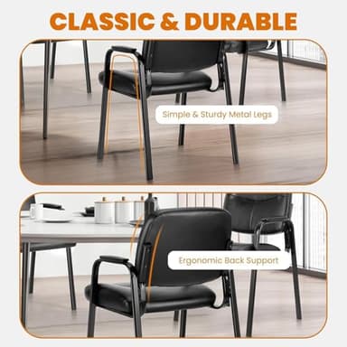 Sweetcrispy Leather Waiting Room Chairs Set of 4,Comfy Guest Chair with Padded Arms for Reception Conference Side Office Desk Home, Inky - Image 5
