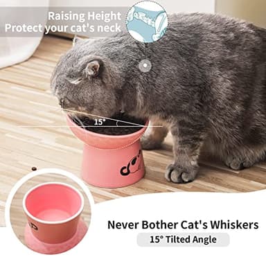 TAMAYKIM Tilted Ceramic Raised Cat Bowls, 8 OZ Food and Water Bowls Set for Kitty, 5 in Porcelain Elevated Stress Free Feeding Pet Dish, Dishwasher and Microwave Safe (White & Pink) - Image 4