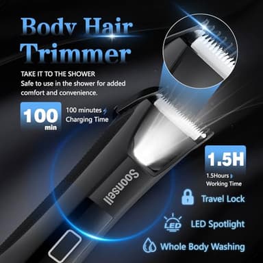 Soonsell Manscape Beard Trimmer for Men,Ball Shaver,Nose Hair Clippers,Electric Razor,Hair Clippers for Men,4 IN1 Men's Grooming Kit,LED Display,Waterproof,Wet/Dry Trimmer - Image 3