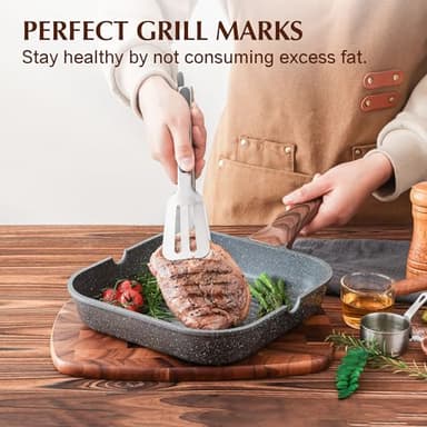 SENSARTE Nonstick Grill Pan for Stove Tops, Versatile Griddle Pan with Pour Spouts, Square Grill Pan for Big Cooking Surface, Durable Grill Skillet for Indoor & Outdoor Grilling. PFOA Free, 11 Inch - Image 2