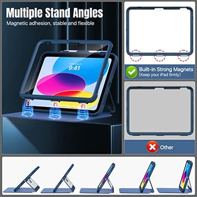 MoKo for iPad 11-inch (A16) 11th Generation Case 2025/ iPad 10th Generation Case with Pencil Holder 2022 10.9 inch, Built-in Screen Protector Clear Back, Multi Angle Viewing Stand, Navy Blue - Image 4