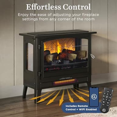 Country Living Infrared Freestanding Electric Fireplace Stove Heater in Bronze | Multiple Flame Colors, Metal Design with Faux Wooden Logs | Alexa/WiFi Enabled - Remote Included - Image 2