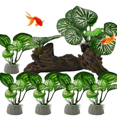 Silk Aquarium Plants, Artificial Plant Goldfish Waterscape Fish Hides Plastic Driftwood Set, Reptile Plants for Aquarium, Fish Tank Decoration(NIK-01B6 1PCS + L009 5PCS) - Image 1