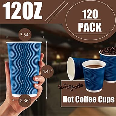 Lamosi Coffee Cups 12 oz - 120 Pack, 12 oz Disposable Paper Coffee Cups Insulated, Corrugated Kraft Ripple Wall Cup for Hot Beverage or Cold Drinks (Navy) - Image 2