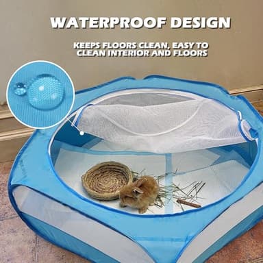 UWE Small Animal Playpen, Chicken Brooder Box with Cover Top, Portable Outdoor Exercise Pet Cage Tent, Waterproof Breathable Pet playpen Indoor for Chick Ktiien Bunny Hamster Guinea Pig, Blue - Image 6