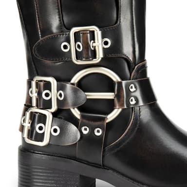 DREAM PAIRS Women's Knee High Riding Boots Side Zipper Motorcycle Boots Square Toe Chunky Heel Fashion Buckles Biker Boots,Size 7,Black/Brown,SDKB2416W - Image 7