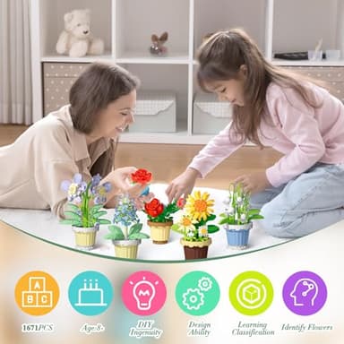 Flowers and Plant Building Set, (1671 Pcs) 8 Kinds Flowers Botanical Bonsai Building Set for Adults, Kids, Girls, Idea Gifts for Mother's Day, Birthdays, Creative Building Block Toys Decor for Home - Image 3
