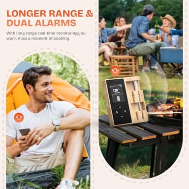 Smart Wireless Meat Thermometer with 2 Color-Coded Probes,Standalone Display Base, Accuracy ±1°F,Digital Bluetooth Thermometer for Cooking, Oven, Smoker, BBQ, Grill Real-Time Monitoring in App - Image 3