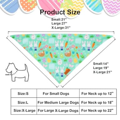 PTDECOR Easter Dog Bandana, Reversible Rabbit Easter Egg Dog Scarf, Multi Size, White Green Bandanas for Medium Large Dogs Pets (White&Green, Large) - Image 4